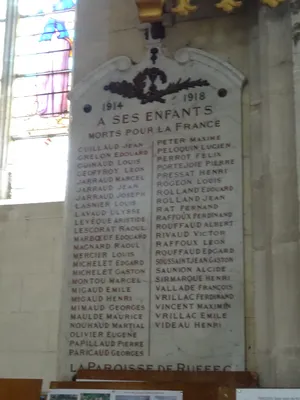 Plaque aux Morts de l'église de Ruffec